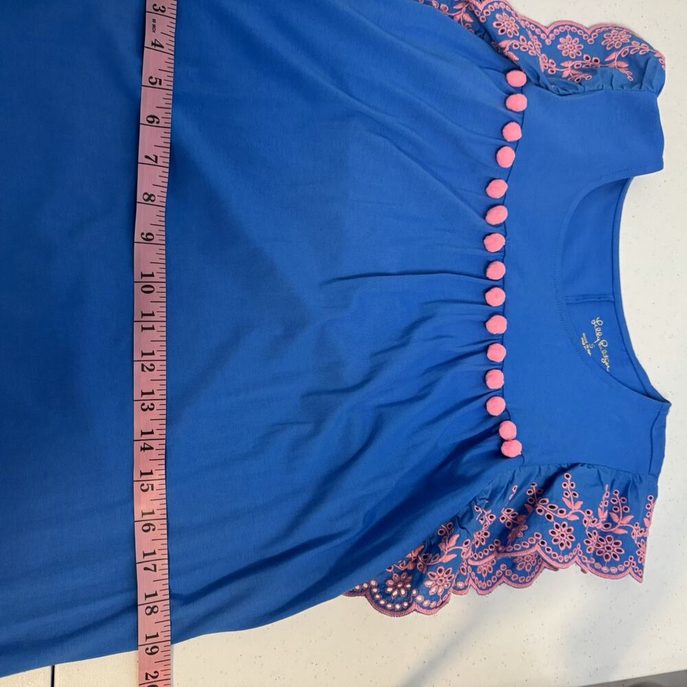 Lilly Pulitzer Ave Mini Shift Dress Women's Small Blue Pom Pom Flutter Resort - Picture 6 of 12
